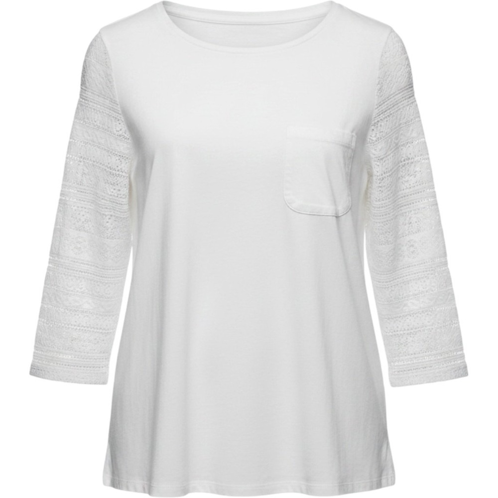 Talbots Woman White Crochet Lace Sleeve Pocket Top 2X Cotton Blend 3/4 Sleeve - Picture 1 of 5